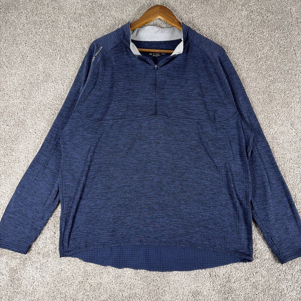 Peter Millar Sweatshirt Mens XL Navy Blue Waffle Knit 1/4 Zip Maven Sweater Golf